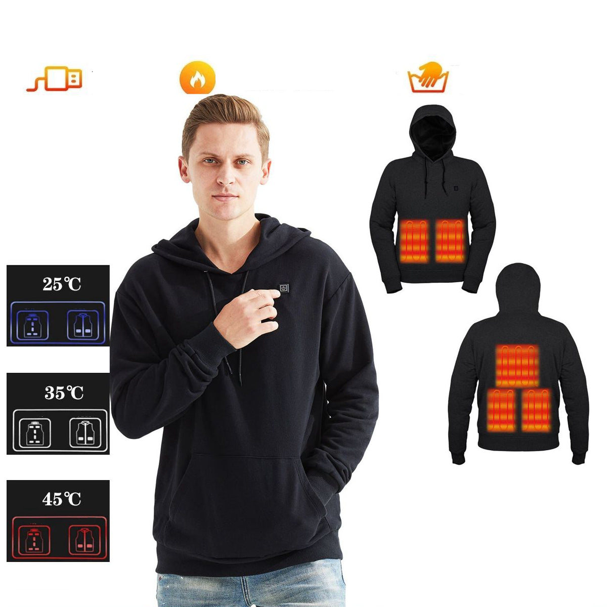 Sweat à capuche chauffant USB 25-45 degrés