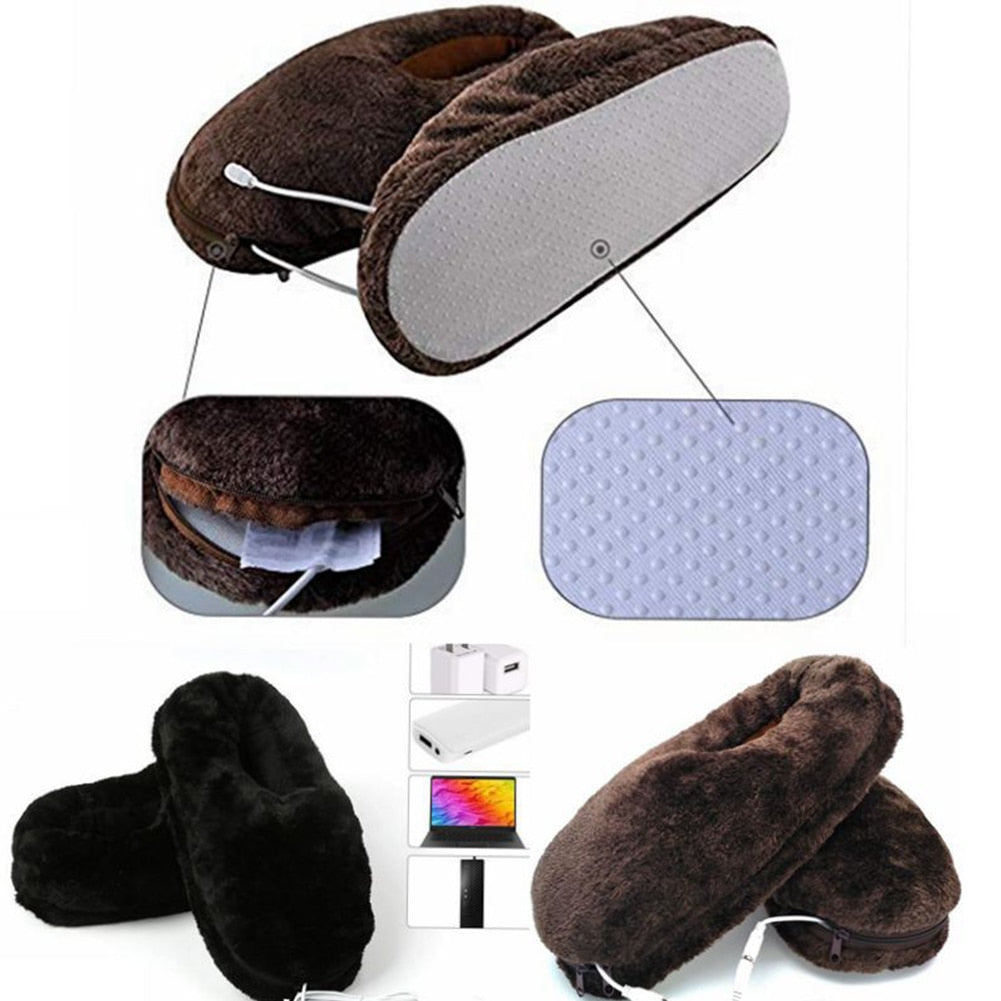 Chaussons chauffants en peluche