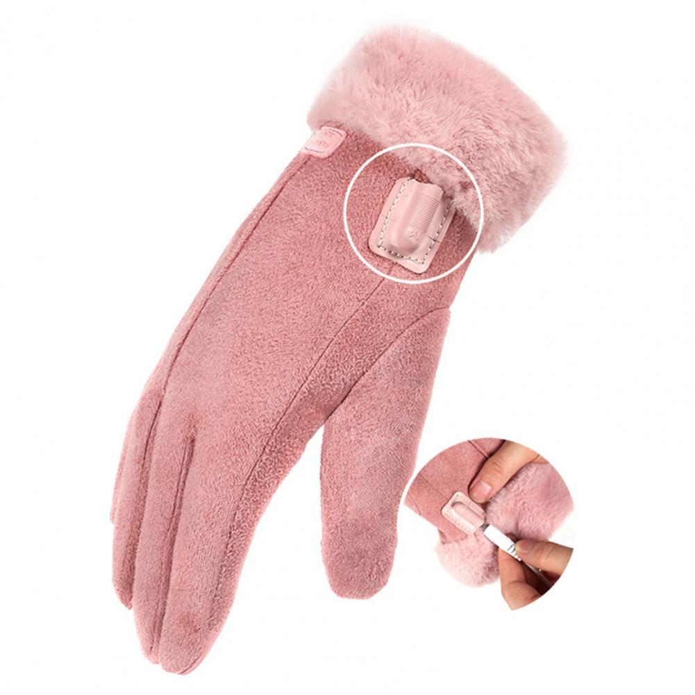 Gants chauffants en daim avec prise USB pour femmes