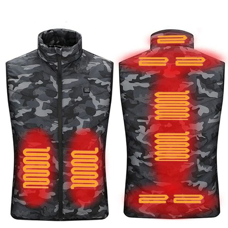 Gilet chauffant de chasse col montant et motif camouflage