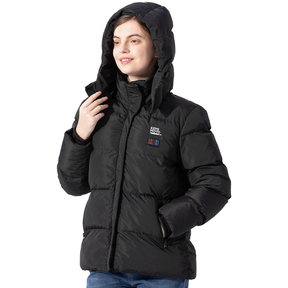 Manteau noir en coton chauffant chargeable en usb pour femmes