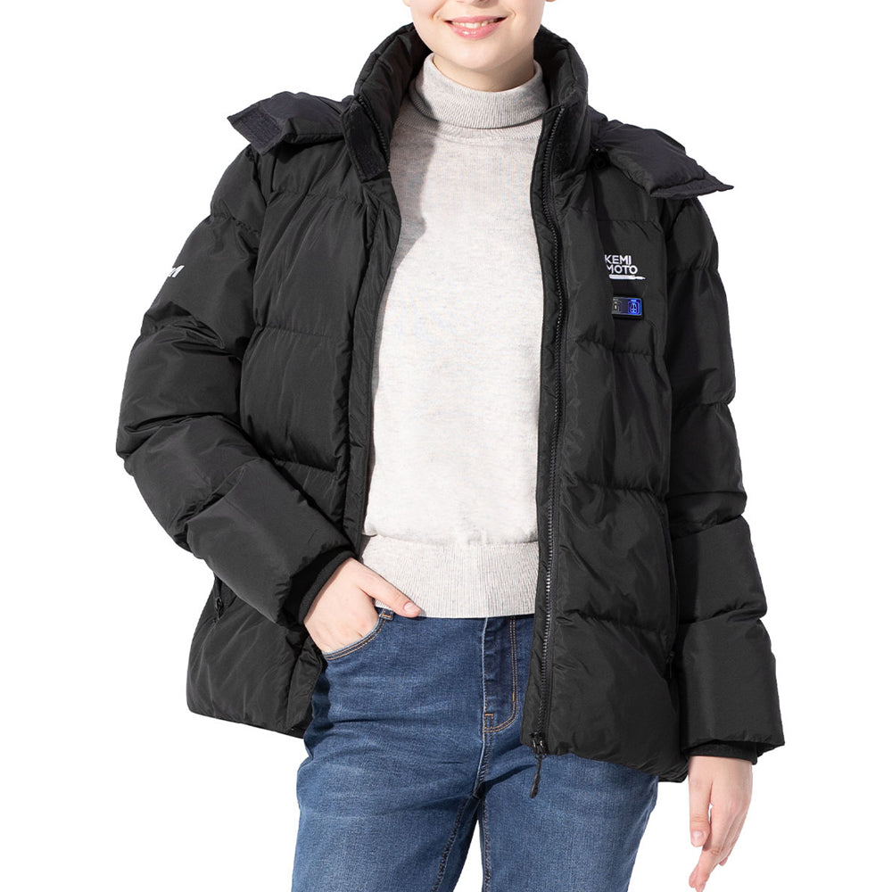 Manteau noir en coton chauffant chargeable en usb pour femmes