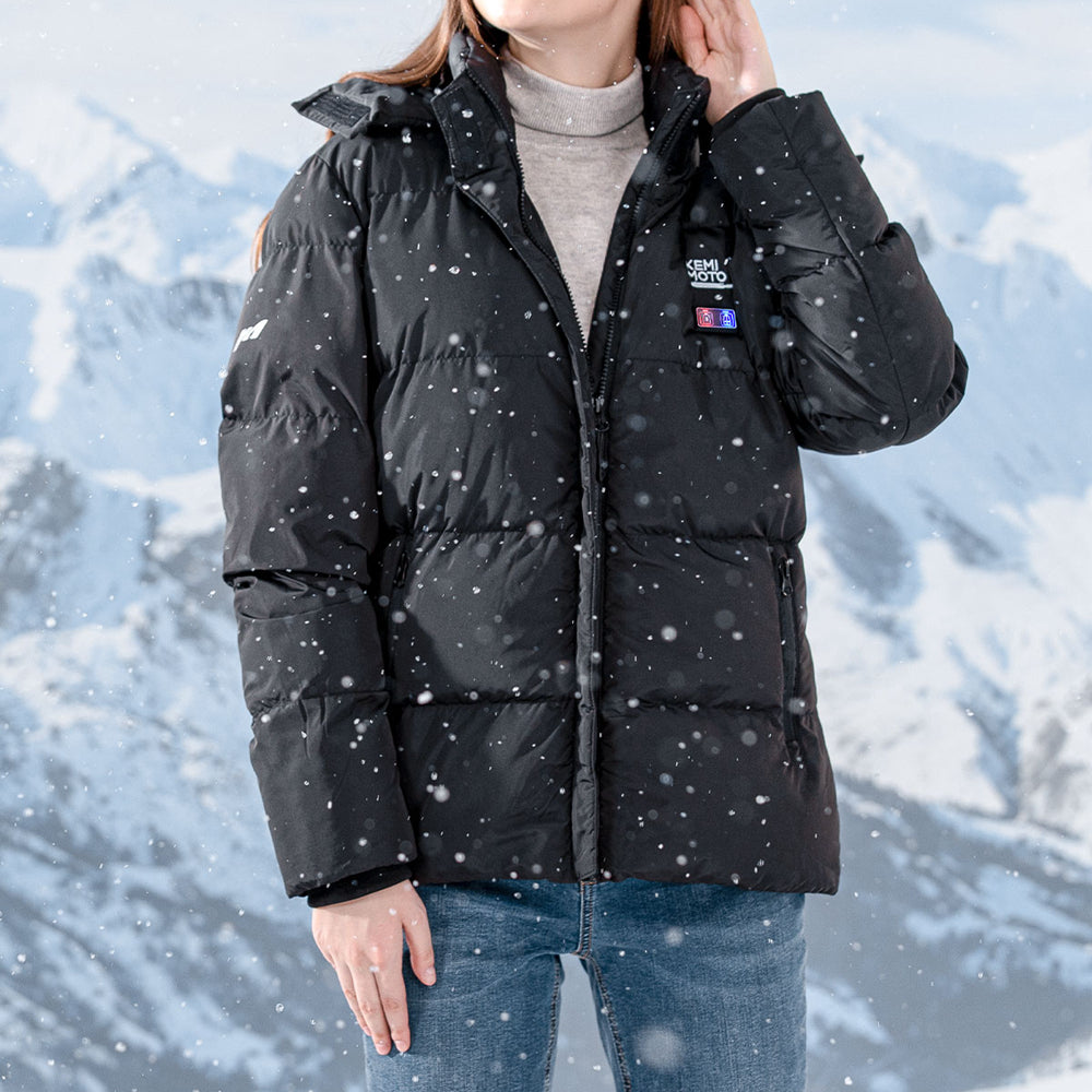 Manteau noir en coton chauffant chargeable en usb pour femmes