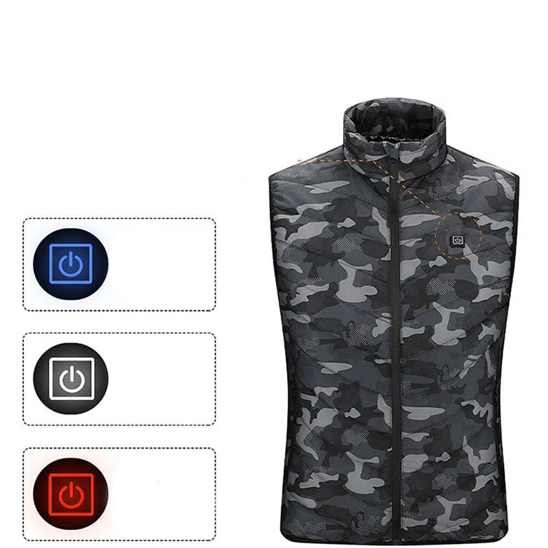Gilet chauffant de chasse col montant et motif camouflage