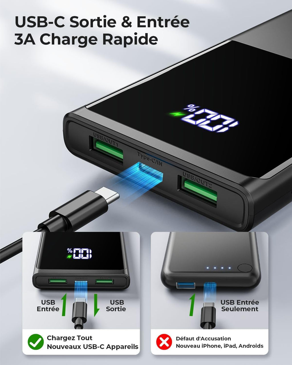 Batterie Externe Ultra Portative 10000mAh – Compacte, Puissante et Pratique