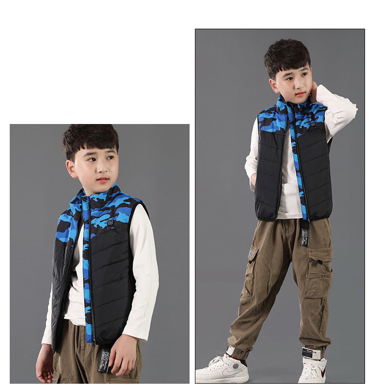 Gilet Chauffant Enfant Camouflage Bleue