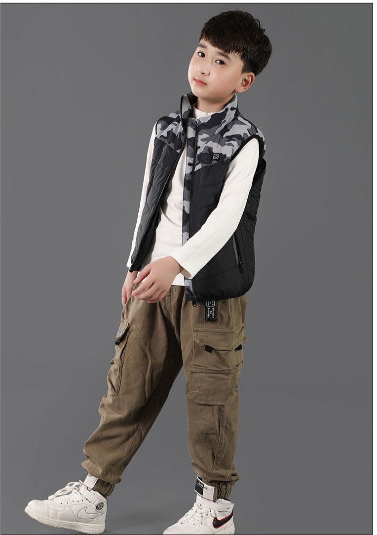 Gilet Chauffant Enfant Camouflage Gris