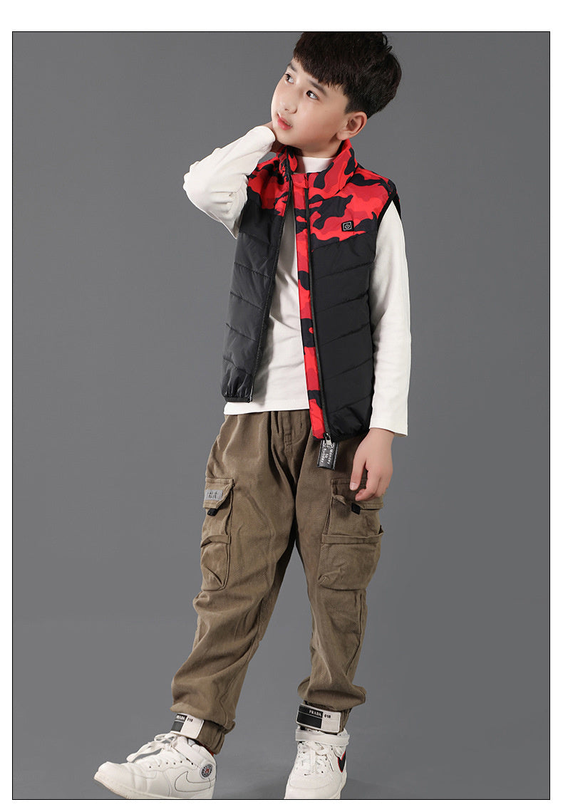 Gilet Chauffant Enfant Camouflage Rouge