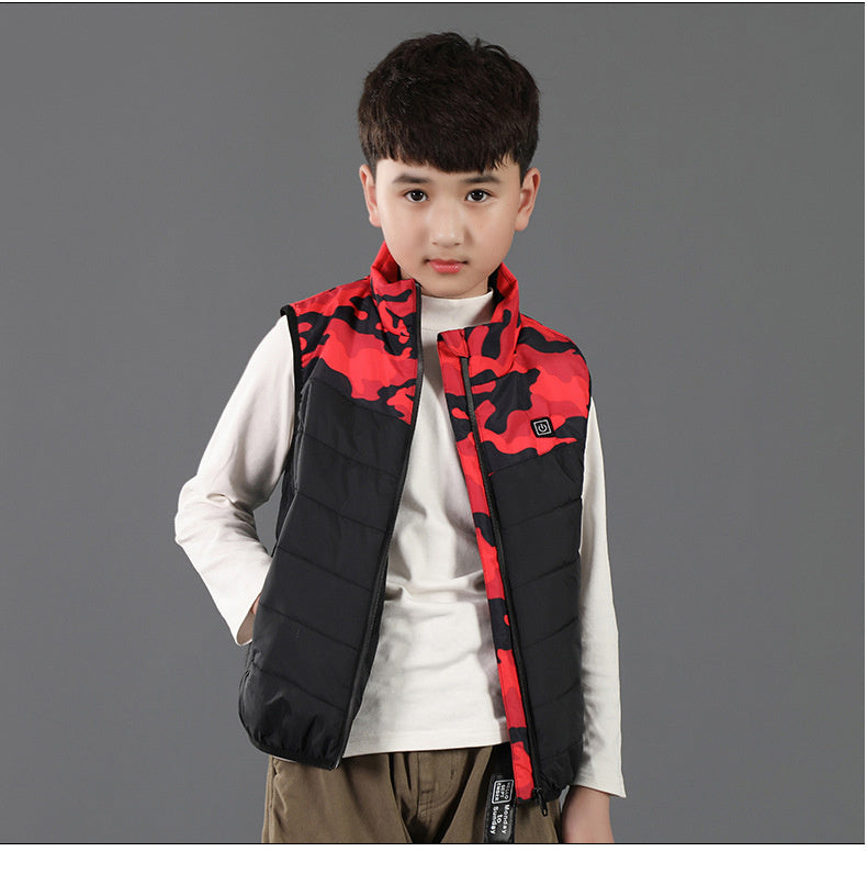 Gilet Chauffant Enfant Camouflage Rouge