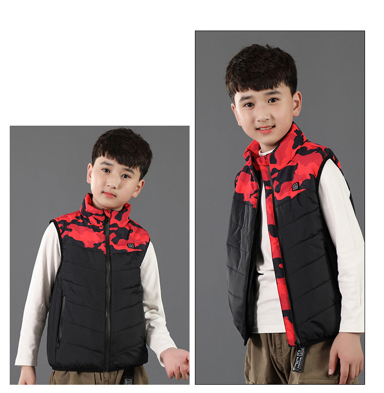 Gilet Chauffant Enfant Camouflage Rouge